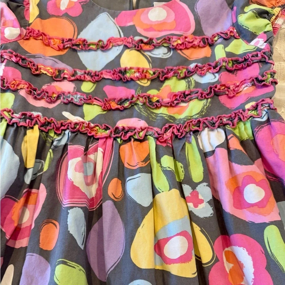 Hanna Andersson Floral Ruffle Dress Girls Size 120 Soft Cotton Spring